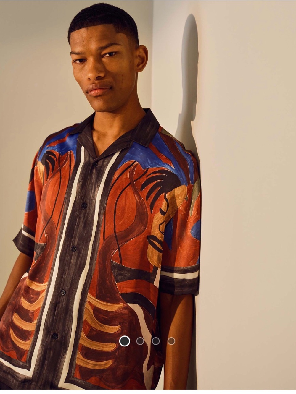 Topman Short-Sleeve Abstract Button-Down in Rust, Blue & Black